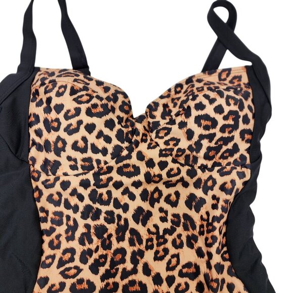 Leopard Print One-Piece Swimsuit With Lace-Up Back & Adjustable Straps Size L - Picture 5 of 5
